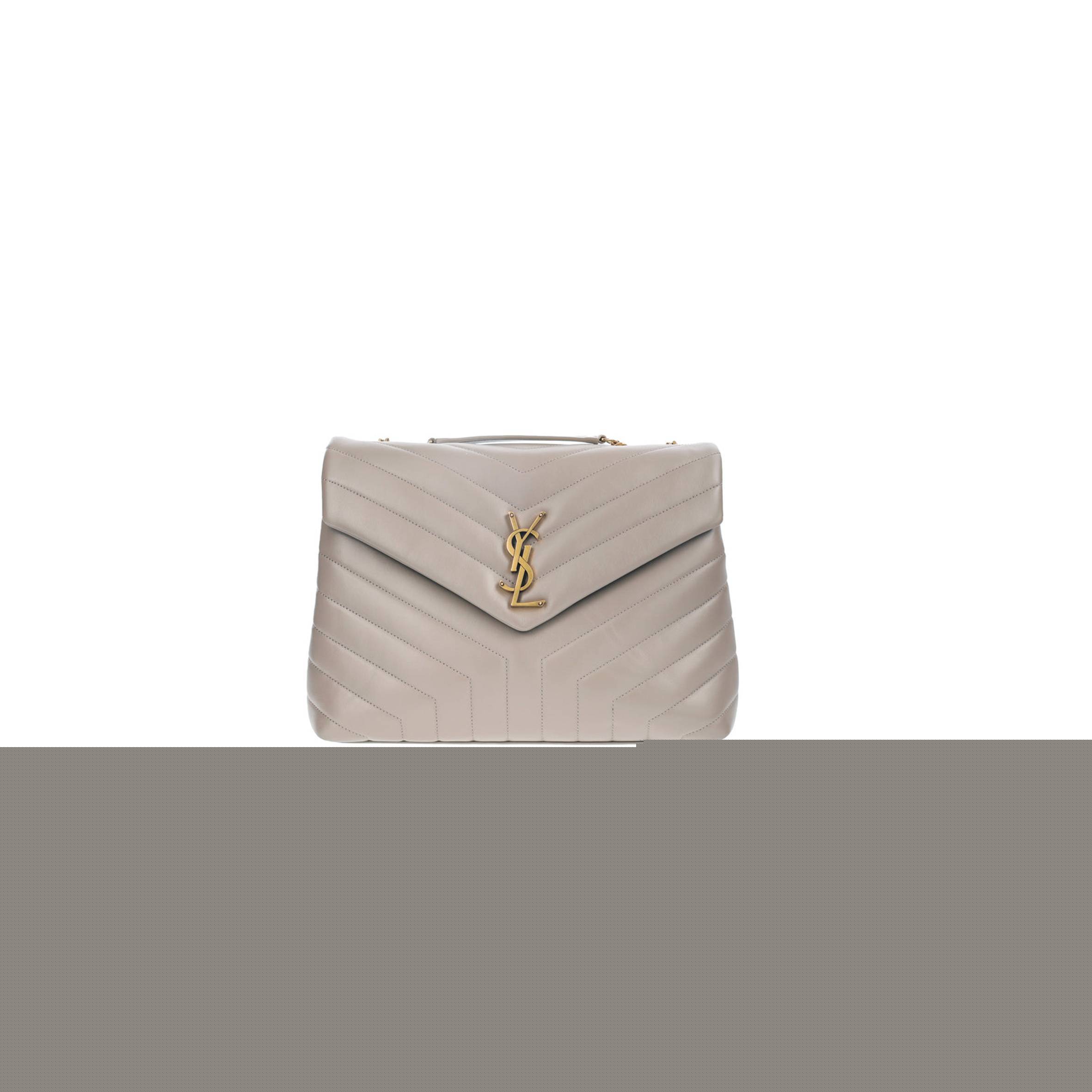 YSL SAINT LAURENT LOULOU GREYISH BROWN MEDIUM SHOULDER BAG IN QUILTED LEATHER 392288 (32*22*12cm)